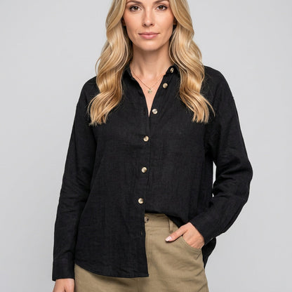 Linnen Blouse met Knopen en Relaxte Pasvorm