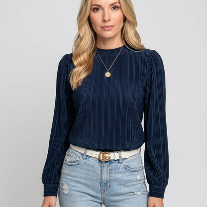 Elegante Geplooide Blouse met Lange Mouwen