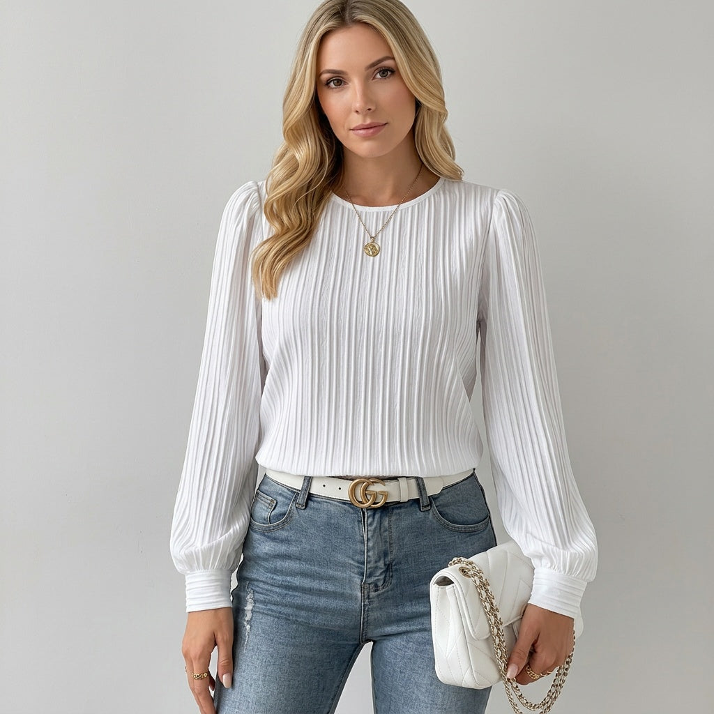 Elegante Geplooide Blouse met Lange Mouwen