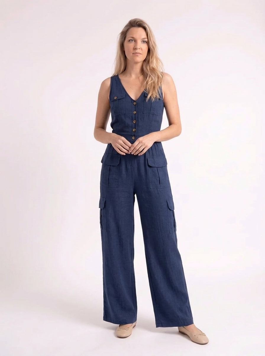 Fleur – Stijlvolle Linnen Cargo Jumpsuit