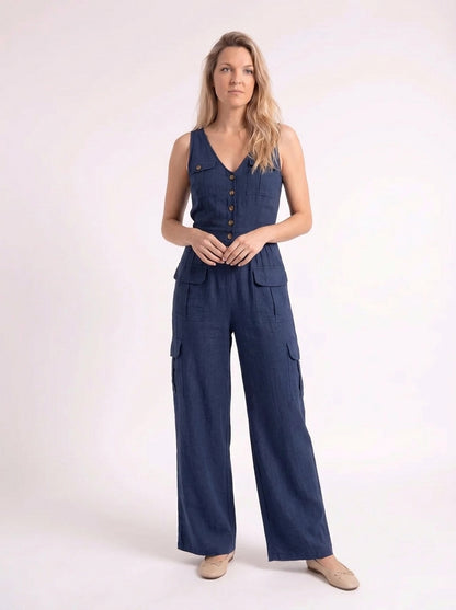 Fleur – Stijlvolle Linnen Cargo Jumpsuit