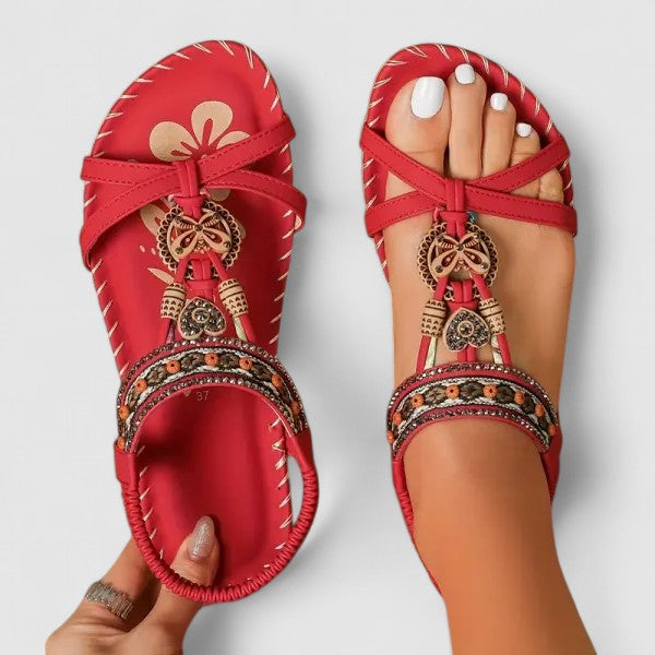 Zijaanzicht van de Maryna Orthopedische Sandalen in Kobaltblauw, detail van de bandjes.