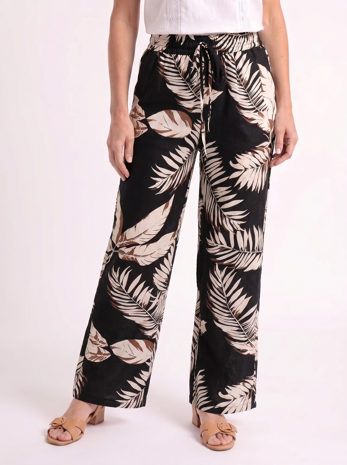 Iris – Tropische Palmprint Wide-Leg Broek