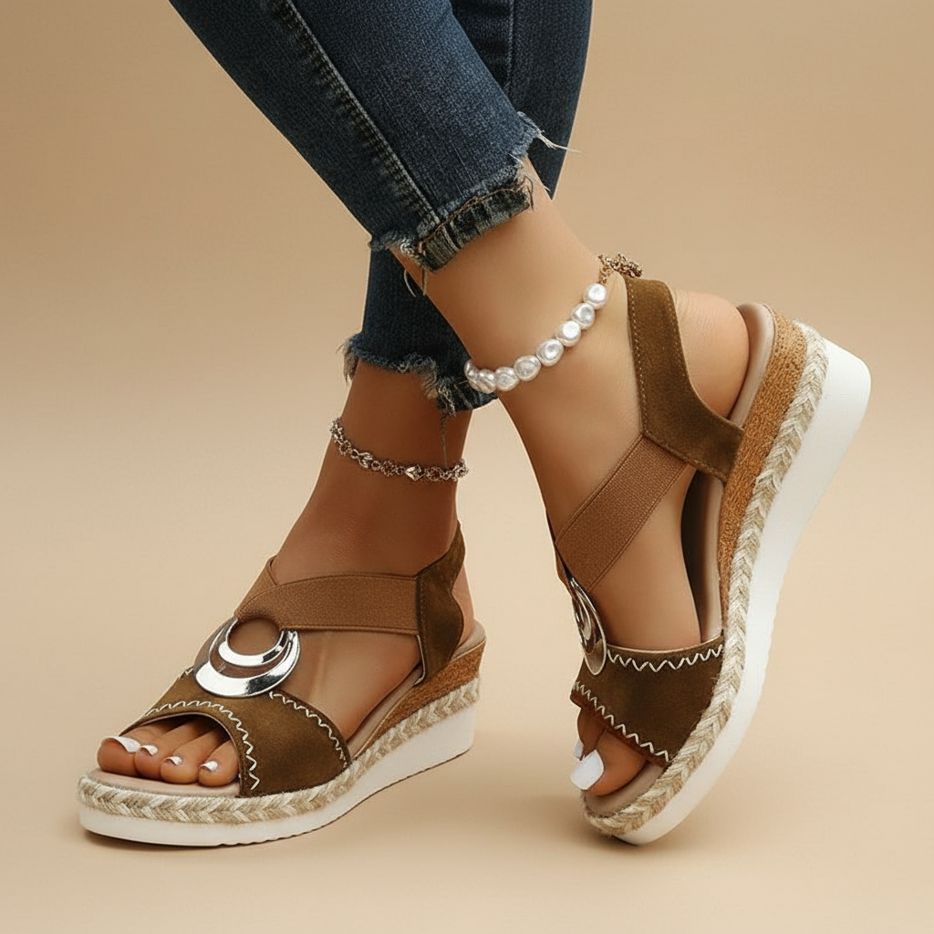 Myla sandalen in goudkleur met close-up van de bandjes