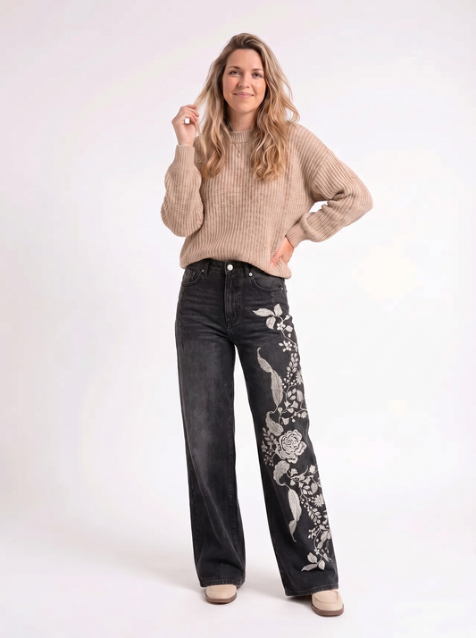 Evelien – Geborduurde Wide Leg Jeans