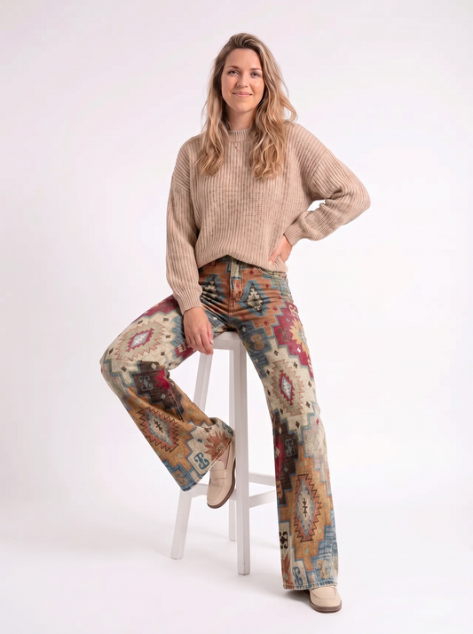 Nele – Aztec Wide Leg Jeans