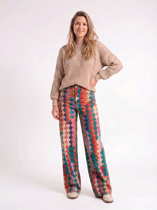 Mila – Kleurrijke Print Wide Leg Jeans