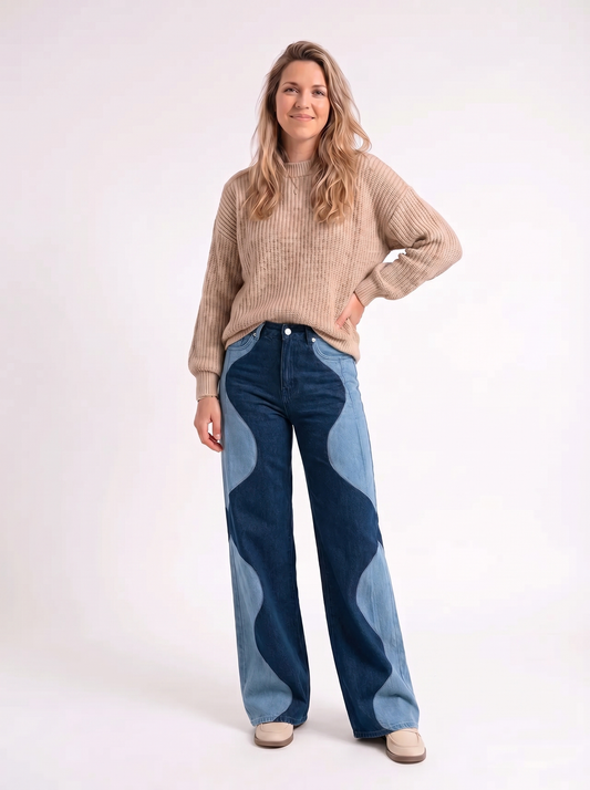 Noa – Denim Patch Wide Leg Jeans