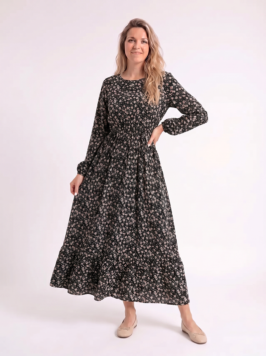 Eva – Donkere Bloemen Maxi Jurk