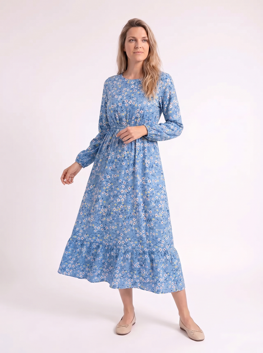 Sophie – Blauwe Bloemen Jurk