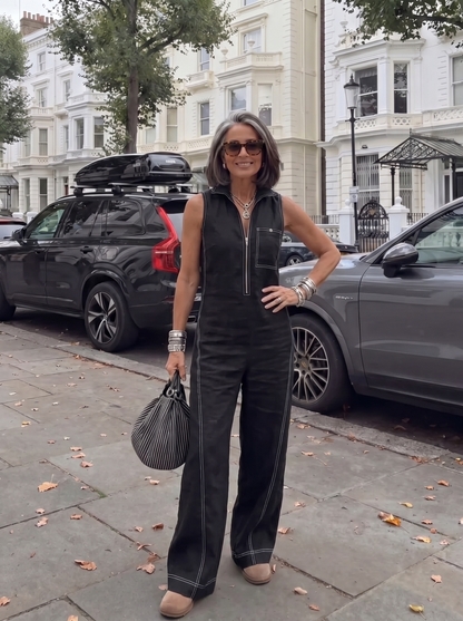 Minimalistische Mouwloze Jumpsuit met Witte Zoom