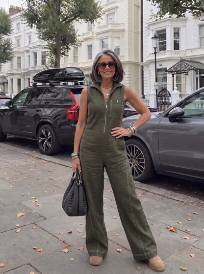 Minimalistische Mouwloze Jumpsuit met Witte Zoom