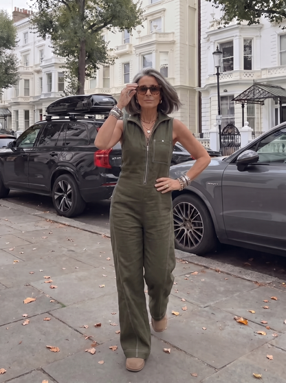 Minimalistische Mouwloze Jumpsuit met Witte Zoom