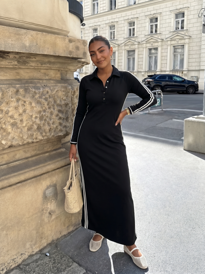 Maxi Jurk met Knoopkraag - Comfortabel Sweatstof Design