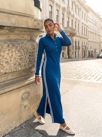 Maxi Jurk met Knoopkraag - Comfortabel Sweatstof Design