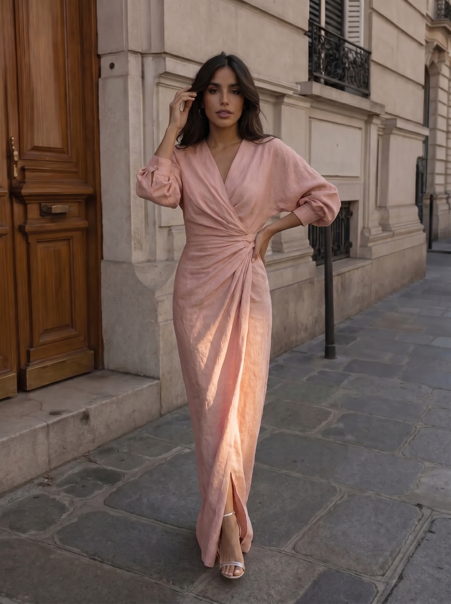 Elegant Linnen Maxi Jurk met V-Hals - Diverse Kleuren
