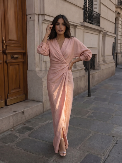 Elegant Linnen Maxi Jurk met V-Hals - Diverse Kleuren