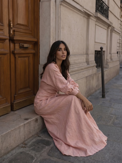 Elegant Linnen Maxi Jurk met V-Hals - Diverse Kleuren