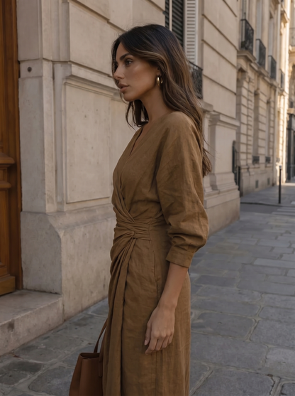Elegant Linnen Maxi Jurk met V-Hals - Diverse Kleuren