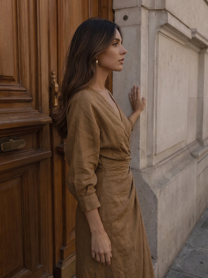 Elegant Linnen Maxi Jurk met V-Hals - Diverse Kleuren